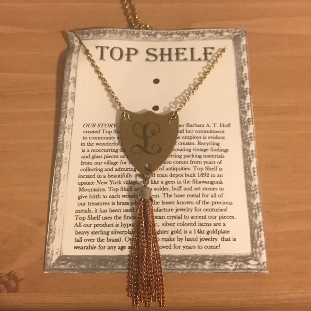 NWT Monogram L Tri Color Long Brass Necklace.